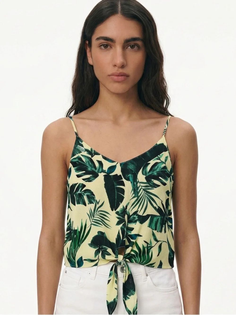 LUSH | Tropical Leaf Tie-Front Cami Tank Top Yellow/Green Women’s Size Medium